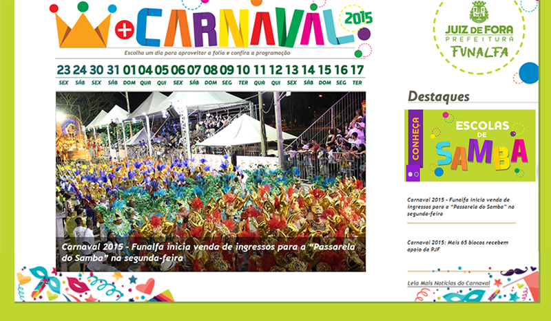 Portal de Notcias PJF | Carnaval 2015: Hotsite rene informaes sobre a maior festa popular de JF | FUNALFA - 23/1/2015