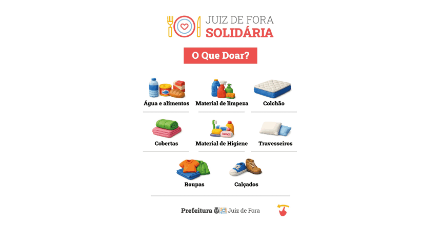 Portal de Notícias PJF | PJF divulga pontos oficiais de doações para os atingidos pelas chuvas | SEDH - 24/2/2026