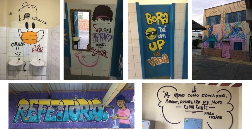 Escola usa arte do grafite em campanha de conscientização sobre pandemia